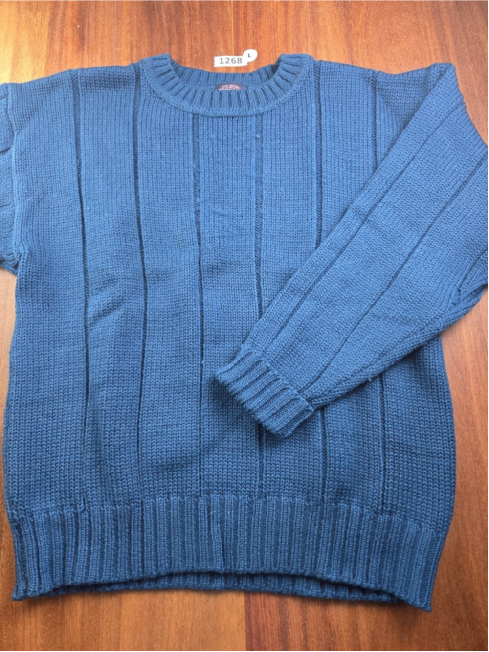 Kenneth Gordon 100% Wool Sweater Men Large Blue Cable Knit Crewneck Vintage 1268